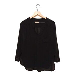 ALTAR'D State Black Sheer V-Neck Long Roll Tab Sleeve Blouse Sz M